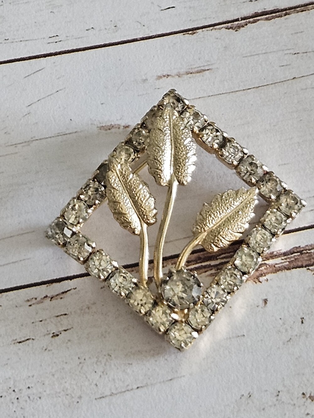Gold Leaf Foilback Cubic Zirconia Brooch